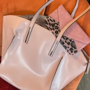 💜Genuine Leather Elegant Pink Tote Bag with a leather wallet